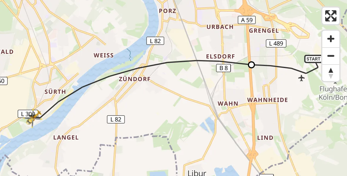 Flugroute Rettungshubschrauber Köln Bonn Flughafen - Köln, 16 Juni 2026, 06:37