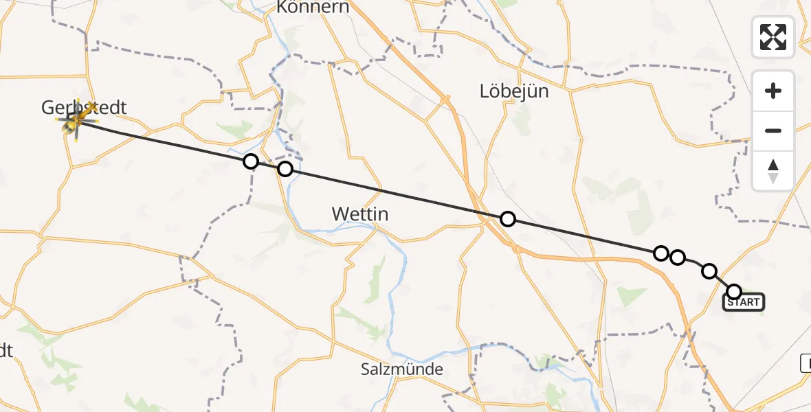 Flugroute Rettungshubschrauber Halle-Oppin Flugplatz - Gerbstedt, 16 Juni 2026, 06:39