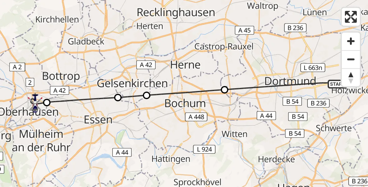 Flugroute Polizeihubschrauber Dortmund - Oberhausen, 16 Juni 2026, 06:52