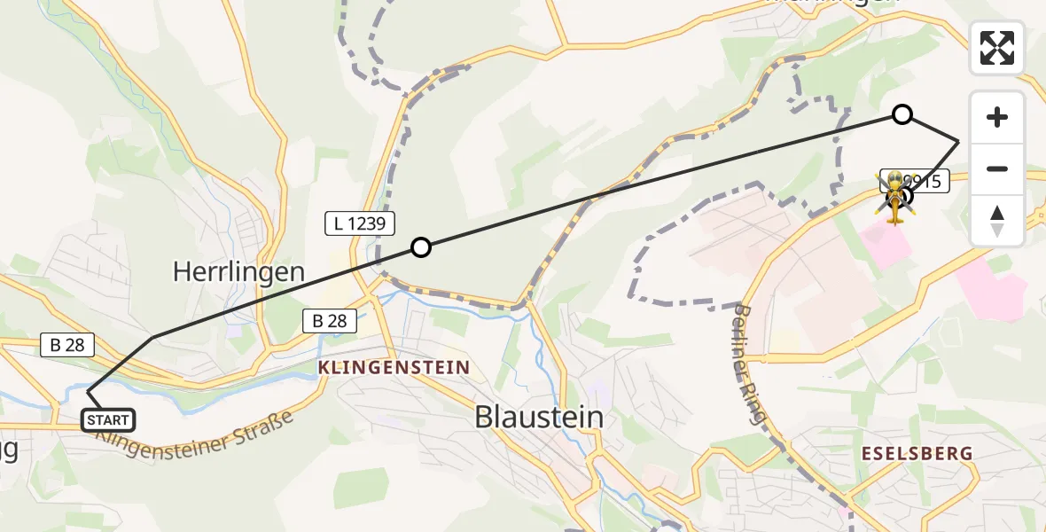 Flugroute Rettungshubschrauber Blaustein - ADAC Air Rescue Station Ulm (Christoph 22), 16 Juni 2026, 06:53