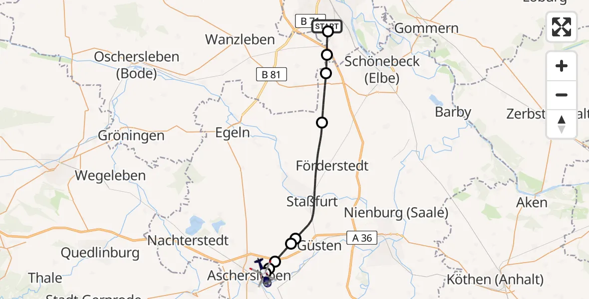 Flugroute Polizeihubschrauber Magdeburg City Flugplatz - Aschersleben, 16 Juni 2026, 07:06