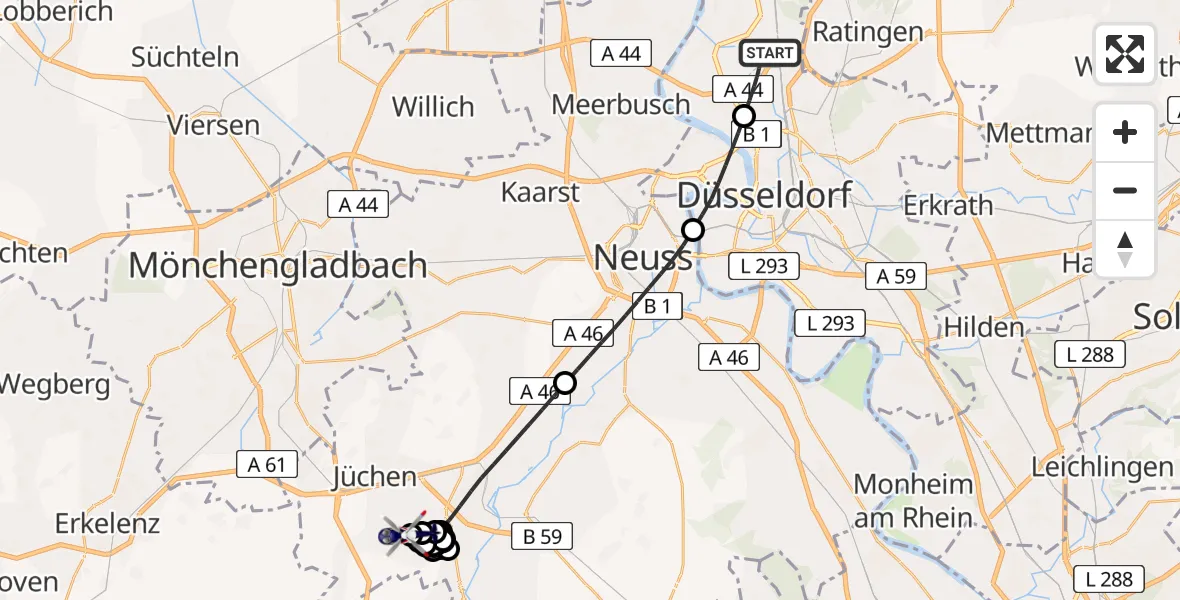 Flugroute Polizeihubschrauber Düsseldorf Flughafen - Jüchen, 16 Juni 2026, 07:08