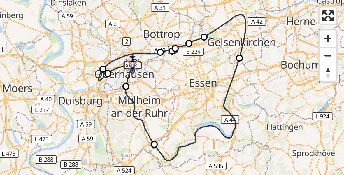 Flugroute Polizeihubschrauber Oberhausen - Oberhausen, 16 Juni 2026, 07:15