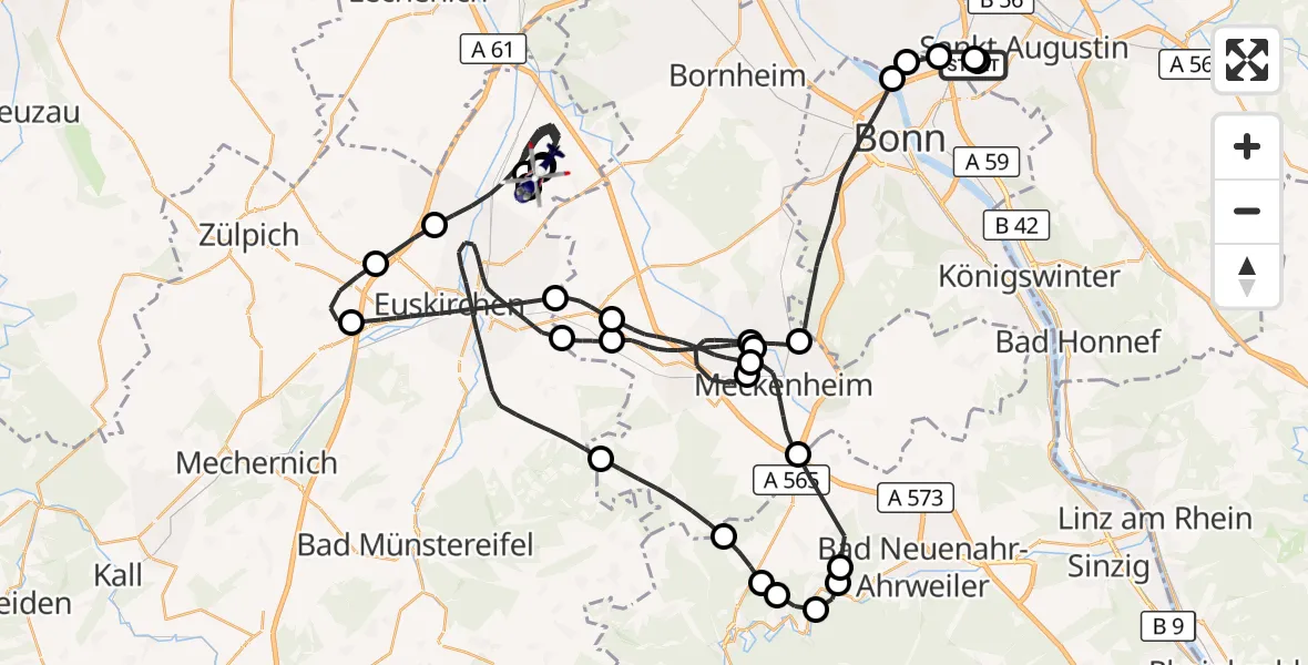 Flugroute Polizeihubschrauber Sankt Augustin - Weilerswist UL, 16 Juni 2026, 07:21