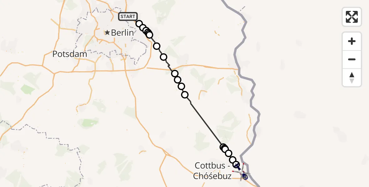 Flugroute Polizeihubschrauber Ahrensfelde - Forst (Lausitz), 16 Juni 2026, 07:26