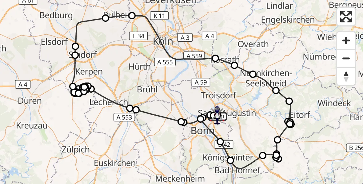 Flugroute Polizeihubschrauber Sankt Augustin - Sankt Augustin, 16 Juni 2026, 07:27