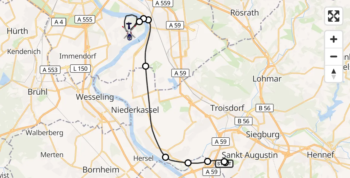 Flugroute Polizeihubschrauber Sankt Augustin - Köln, 16 Juni 2026, 07:34
