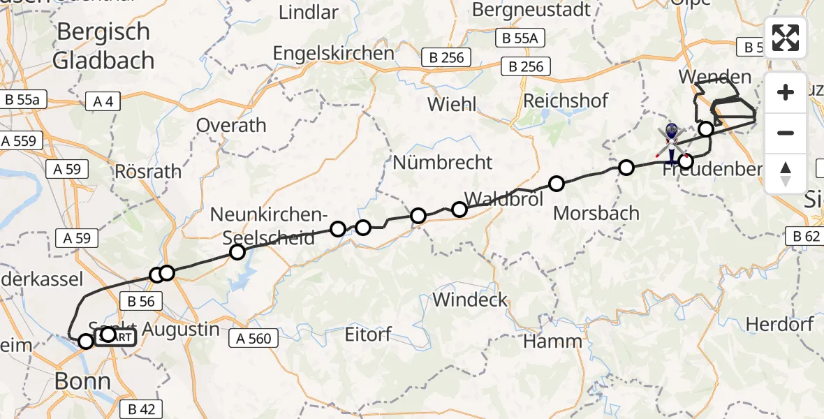 Flugroute Polizeihubschrauber Sankt Augustin - Friesenhagen, 16 Juni 2026, 07:36