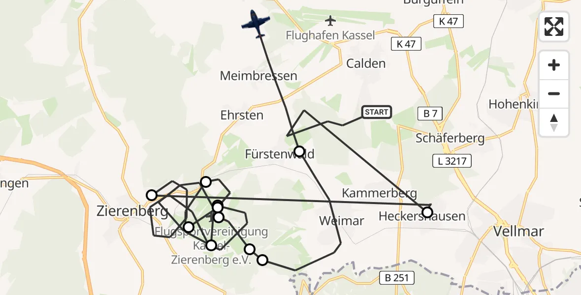 Flugroute Polizeiflugzeug Calden - Calden, 16 Juni 2026, 07:38