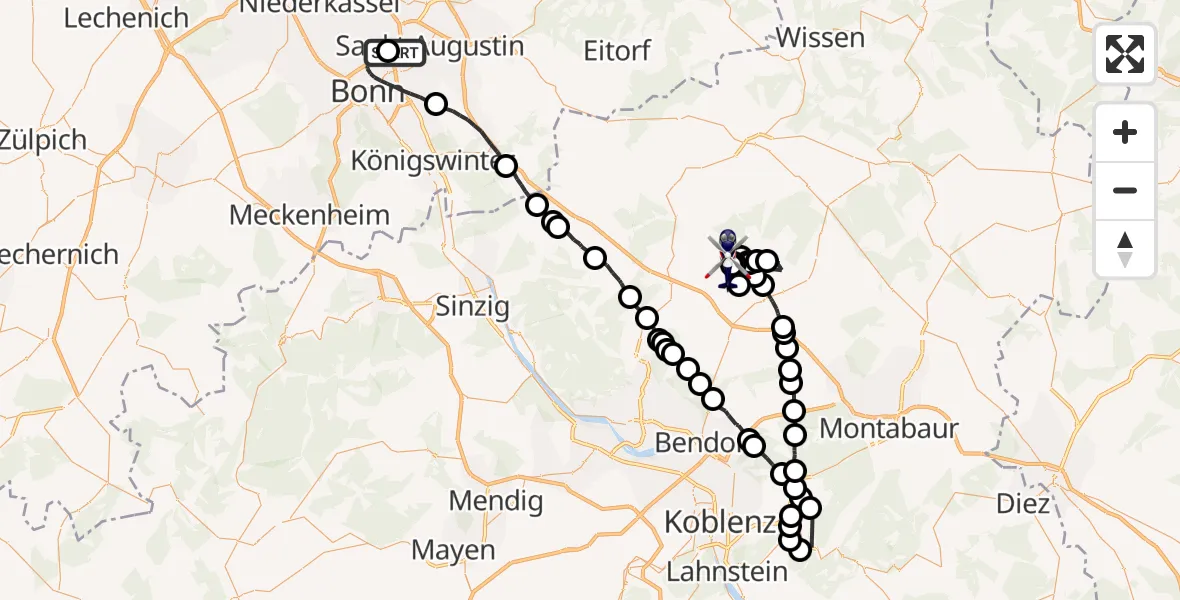 Flugroute Polizeihubschrauber Sankt Augustin - Puderbach, 16 Juni 2026, 07:40