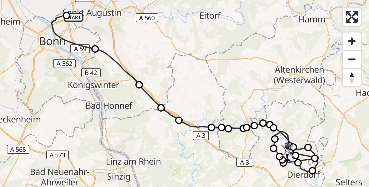 Flugroute Polizeihubschrauber Sankt Augustin - Raubach, 16 Juni 2026, 07:41
