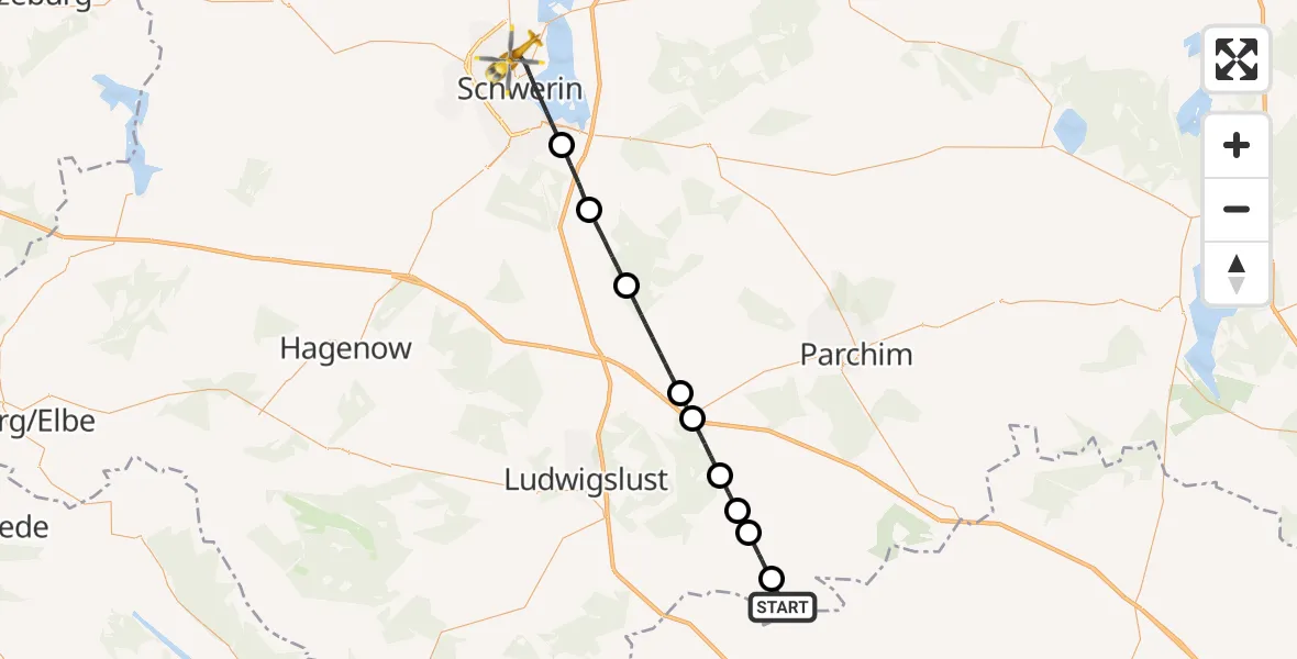 Flugroute Rettungshubschrauber Dambeck - Schwerin, 16 Juni 2026, 07:41