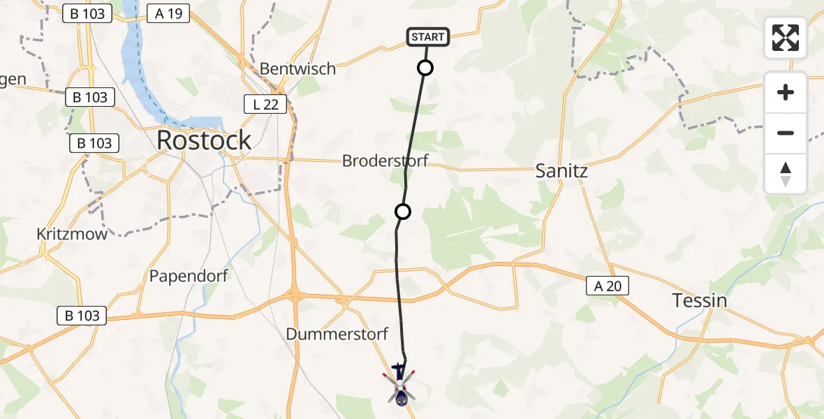 Flugroute Polizeihubschrauber Poppendorf - Dummerstorf, 16 Juni 2026, 07:46