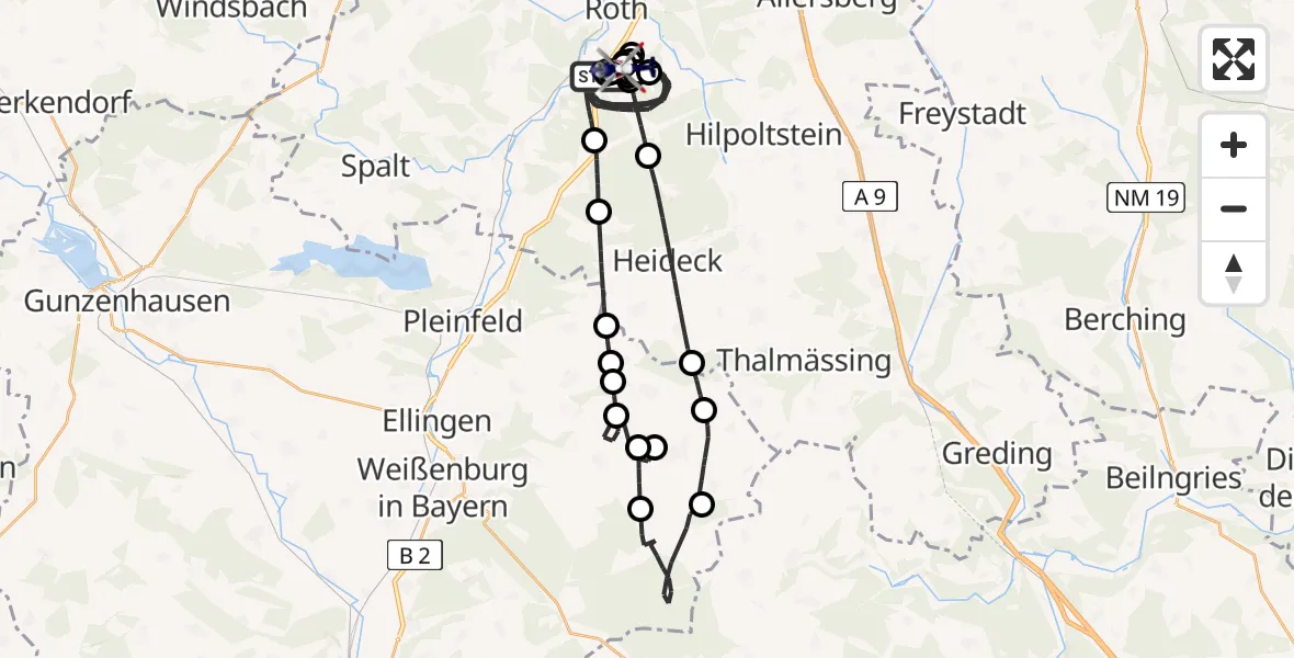 Flugroute Polizeihubschrauber Roth - Flugplatz Roth, 16 Juni 2026, 07:47