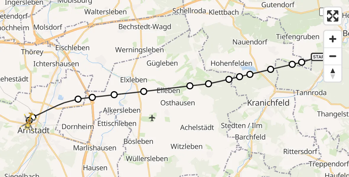 Flugroute Ambulanzhubschrauber Bad Berka - Ilm District Hospital Arnstadt-Ilmenau, 16 Juni 2026, 07:48