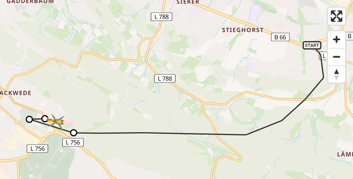 Flugroute Rettungshubschrauber Bielefeld - Luftrettungszentrum Bielefeld, 16 Juni 2026, 07:52