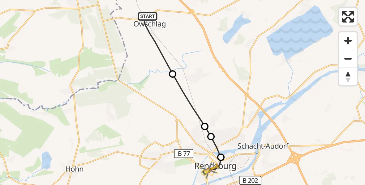 Flugroute Ambulanzhubschrauber Owschlag - Rendsburg, 16 Juni 2026, 08:05