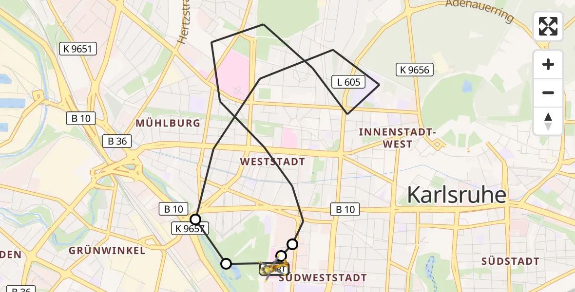 Flugroute Rettungshubschrauber Sankt Vincentius Hospital - Sankt Vincentius Hospital, 16 Juni 2026, 08:07