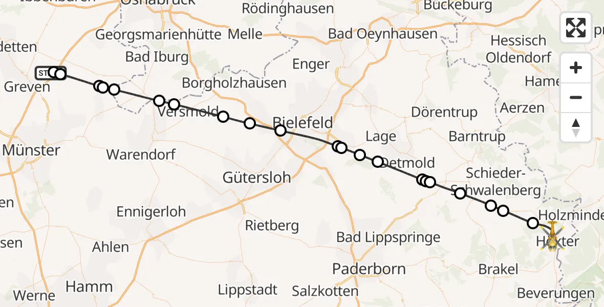 Flugroute Ambulanzhubschrauber Christoph  Westfalen-ADAC - Höxter, 16 Juni 2026, 08:10