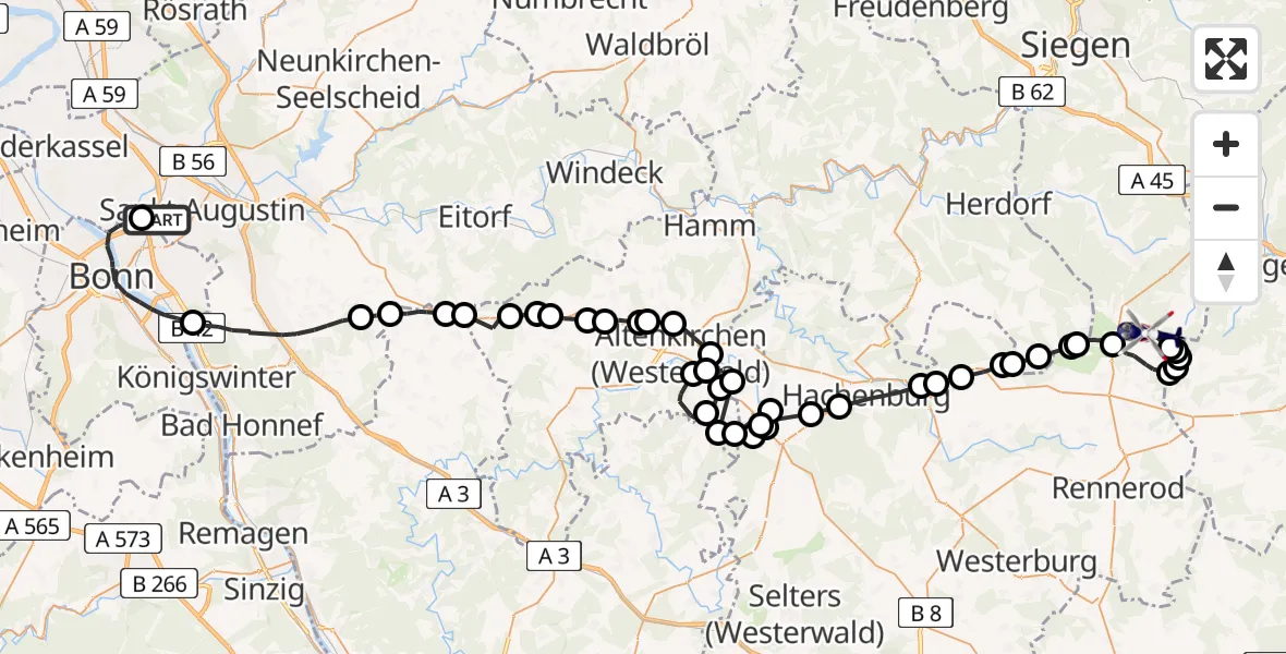 Flugroute Polizeihubschrauber Sankt Augustin - Siegerland Flughafen, 16 Juni 2026, 08:13