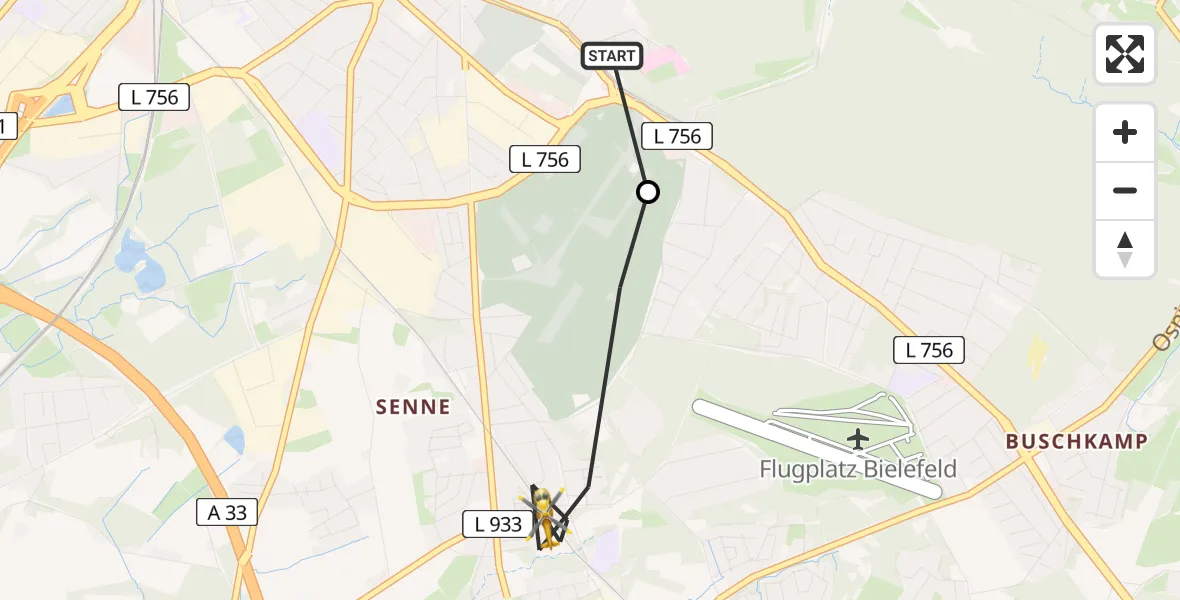 Flugroute Rettungshubschrauber Luftrettungszentrum Bielefeld - Bielefeld, 16 Juni 2026, 08:16