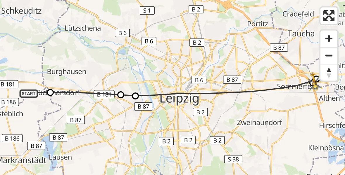 Flugroute Rettungshubschrauber Schkeuditz - Leipzig, 16 Juni 2026, 08:21