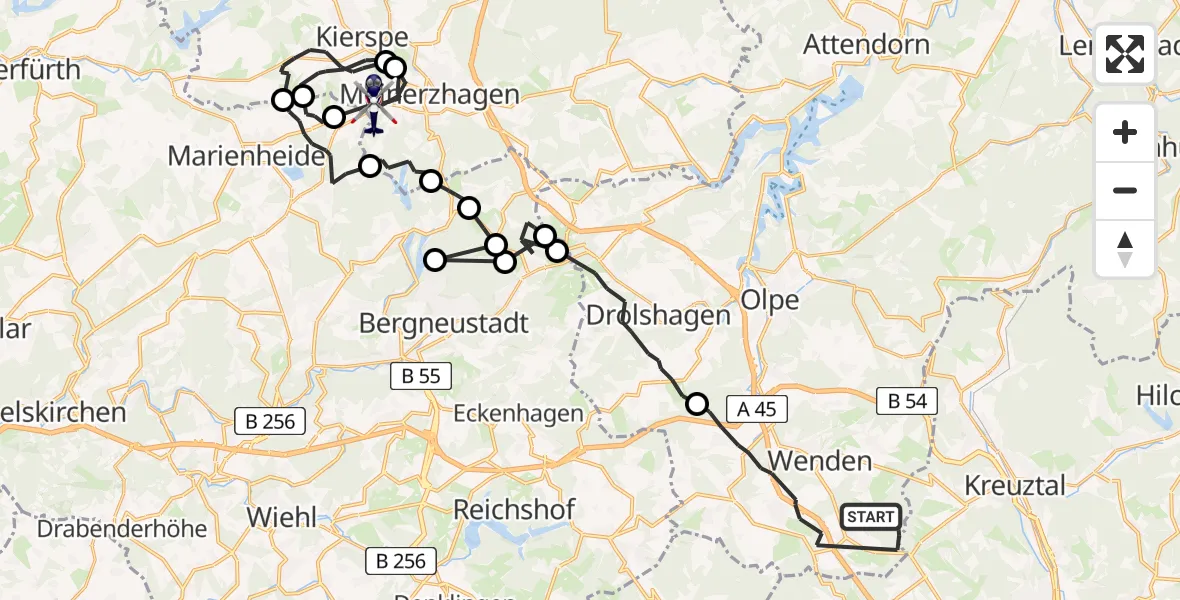 Flugroute Polizeihubschrauber Wenden - Meinerzhagen, 16 Juni 2026, 08:23