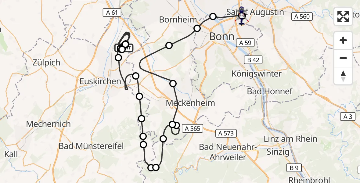 Flugroute Polizeihubschrauber Weilerswist UL - Sankt Augustin, 16 Juni 2026, 08:36