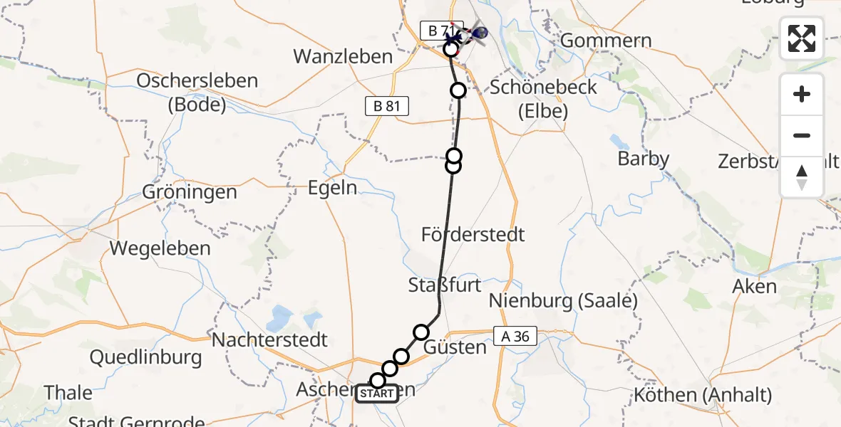Flugroute Polizeihubschrauber Aschersleben - Magdeburg City Flugplatz, 16 Juni 2026, 08:42