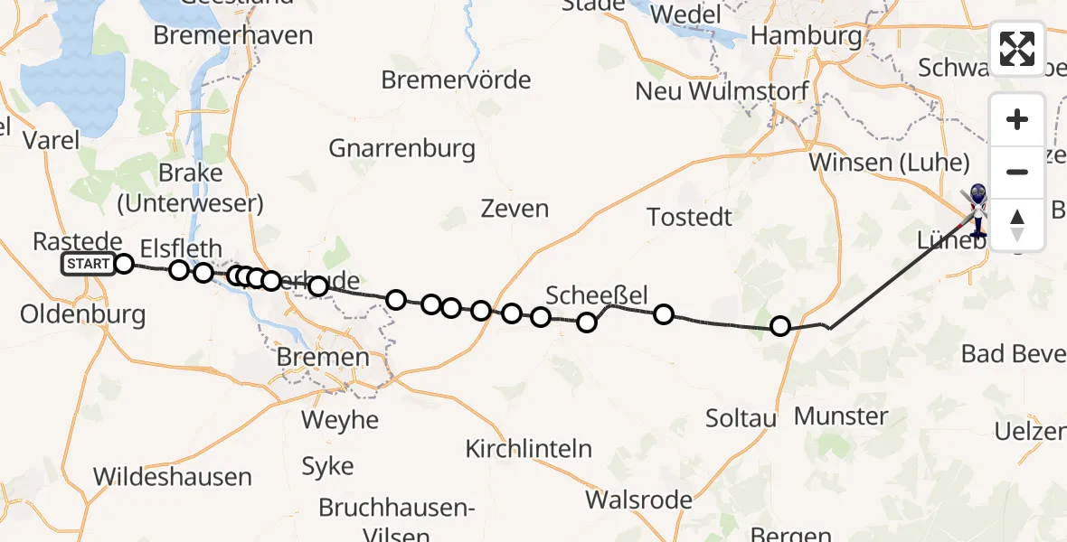 Flugroute Polizeihubschrauber Rastede - Adendorf, 16 Juni 2026, 08:48