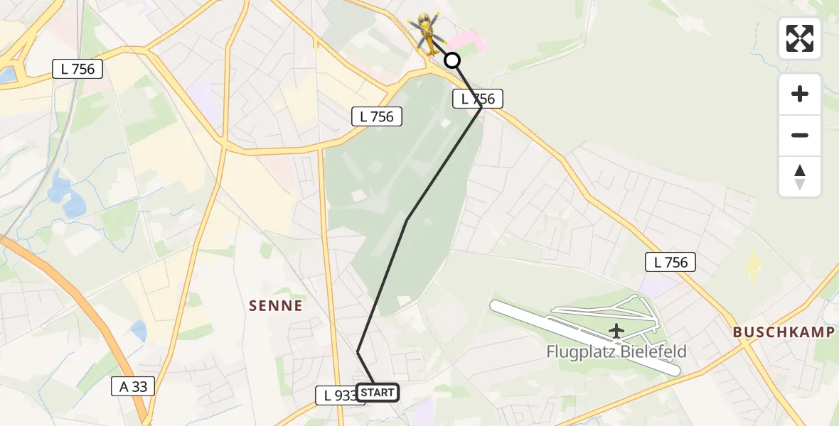 Flugroute Rettungshubschrauber Bielefeld - Luftrettungszentrum Bielefeld, 16 Juni 2026, 08:55