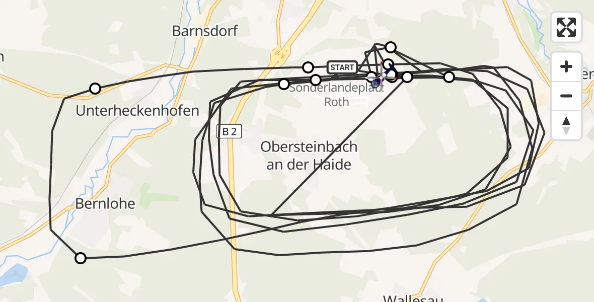 Flugroute Polizeihubschrauber Flugplatz Roth - Flugplatz Roth, 16 Juni 2026, 08:58