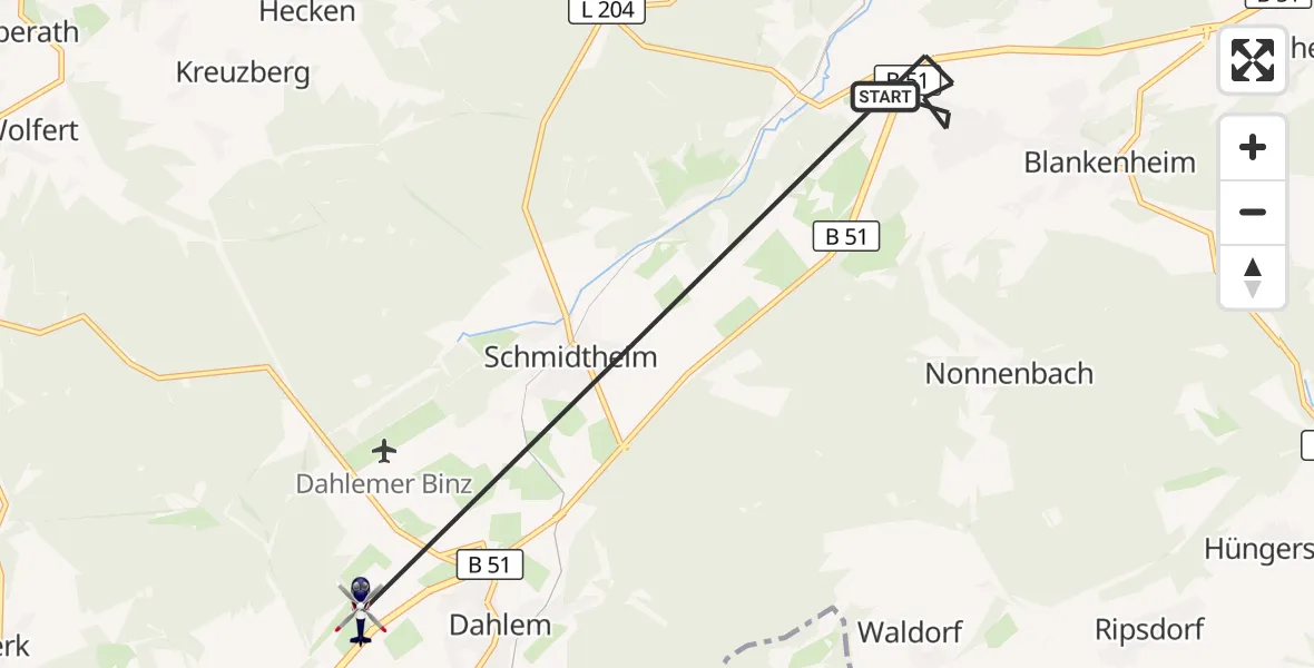 Flugroute Polizeihubschrauber Blankenheim - Dahlem, 16 Juni 2026, 09:02