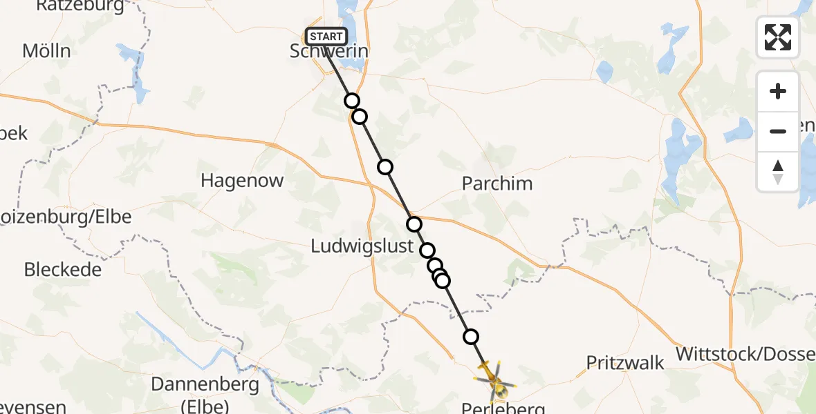 Flugroute Rettungshubschrauber Schwerin - Perleberg, 16 Juni 2026, 09:03