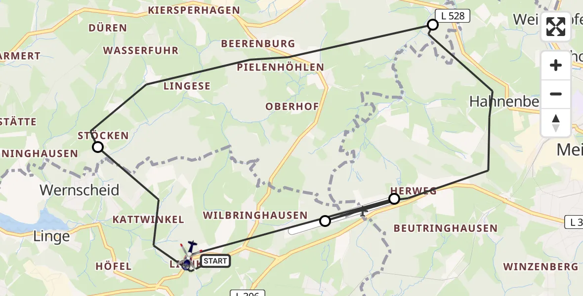 Flugroute Polizeihubschrauber Marienheide - Marienheide, 16 Juni 2026, 09:03
