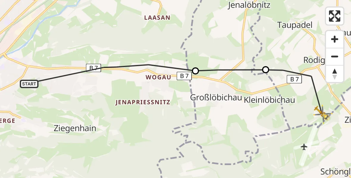 Flugroute Rettungshubschrauber Jena - Bürgel, 16 Juni 2026, 09:09