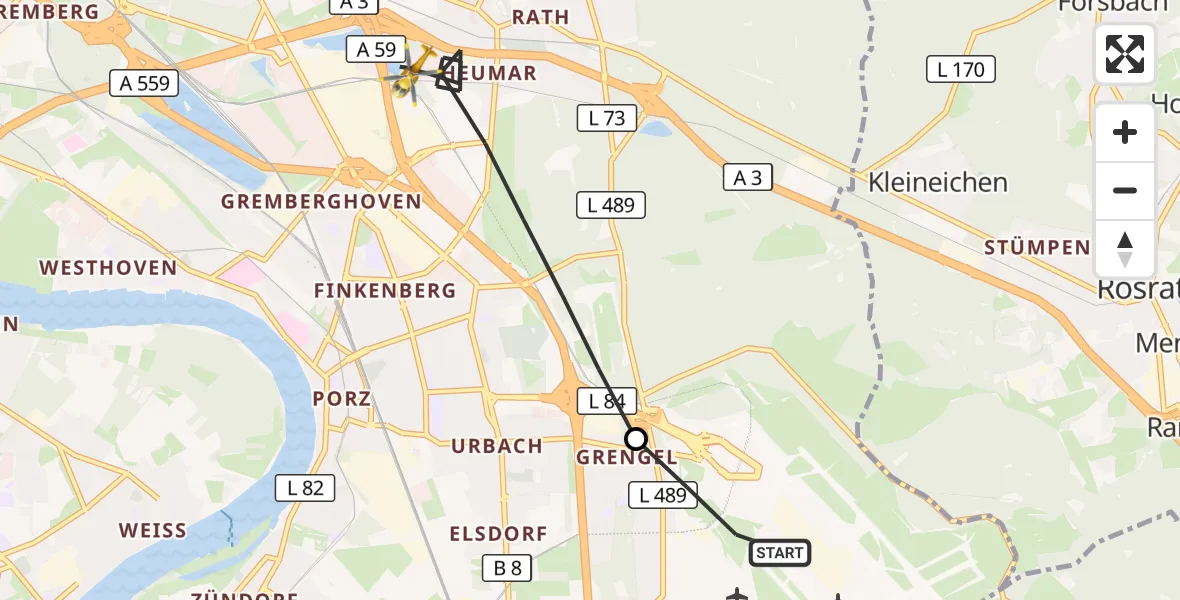 Flugroute Rettungshubschrauber Köln Bonn Flughafen - Köln, 16 Juni 2026, 09:14