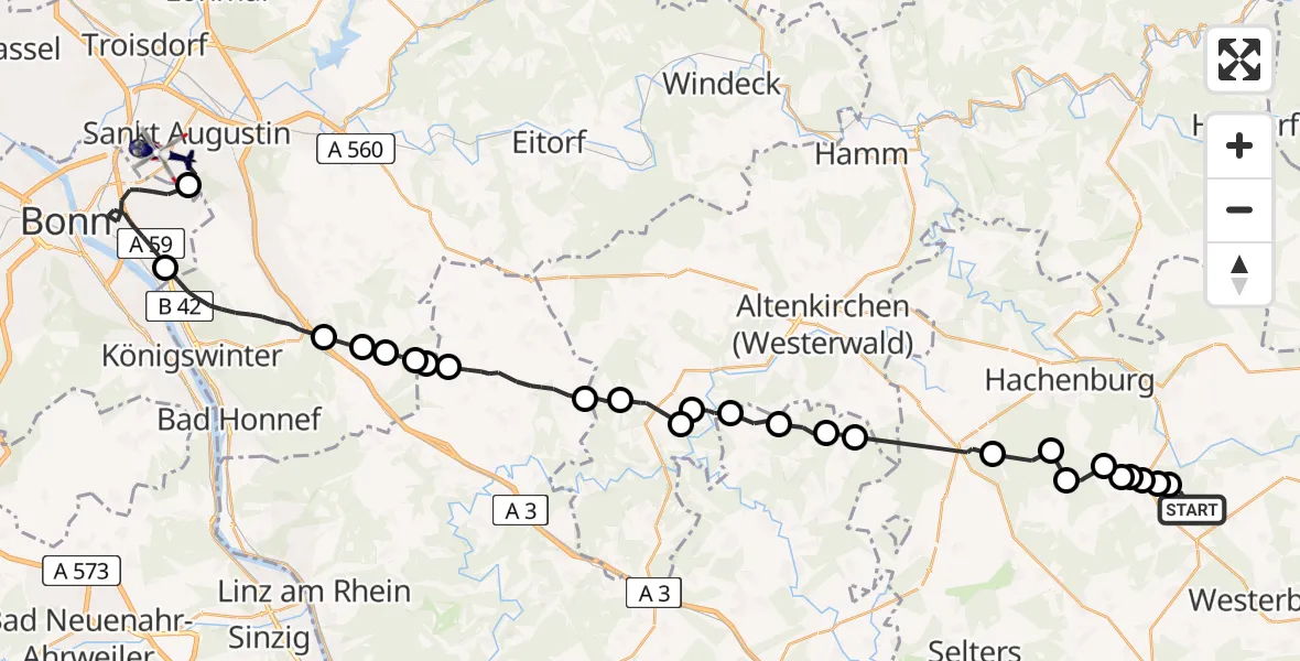 Flugroute Polizeihubschrauber Stockum-Püschen - Sankt Augustin, 16 Juni 2026, 09:18