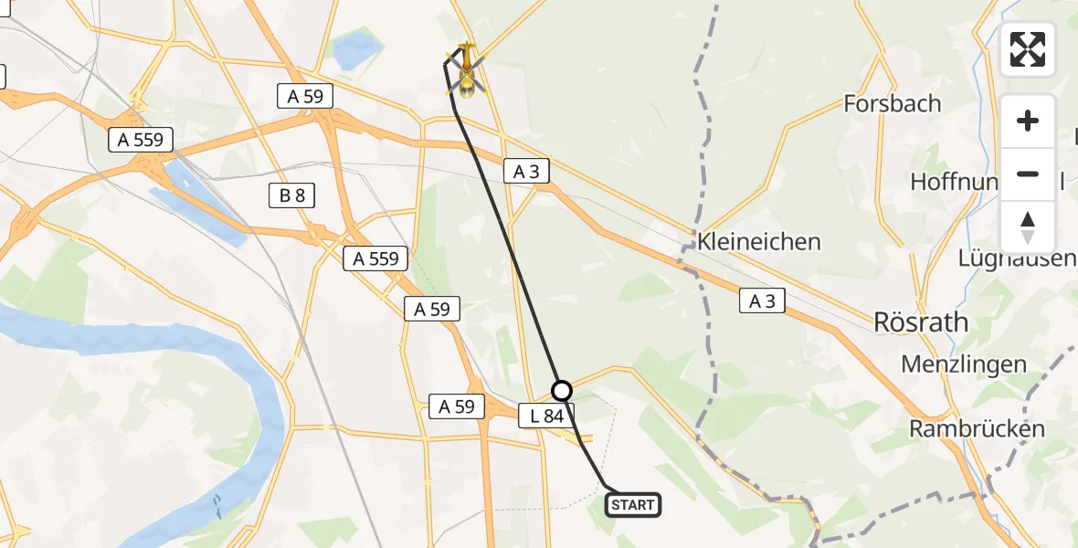 Flugroute Rettungshubschrauber Köln Bonn Flughafen - Köln, 16 Juni 2026, 09:19