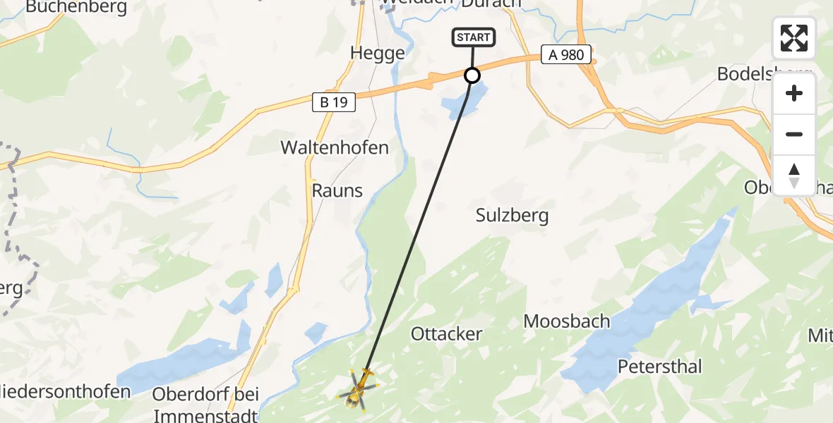Flugroute Rettungshubschrauber Kempten-Durach Flugplatz - Sulzberg, 16 Juni 2026, 09:22