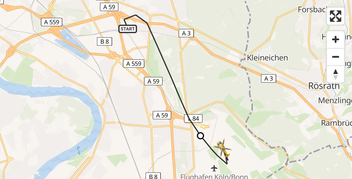 Flugroute Rettungshubschrauber Köln - Köln Bonn Flughafen, 16 Juni 2026, 09:29