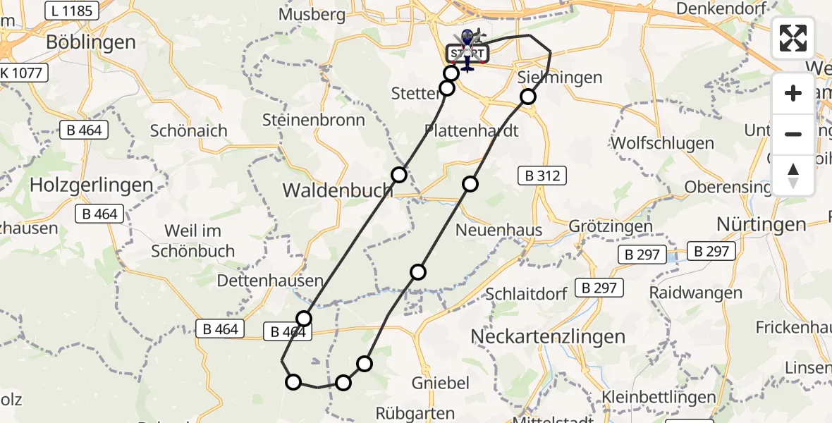 Flugroute Polizeihubschrauber Flughafen Stuttgart - Flughafen Stuttgart, 16 Juni 2026, 09:30