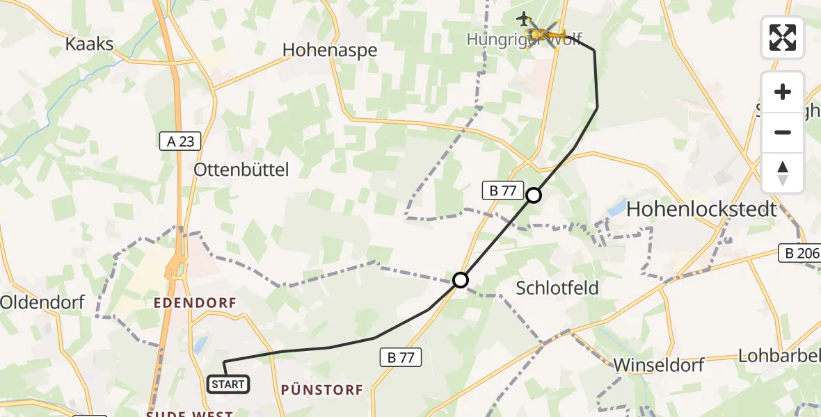 Flugroute Rettungshubschrauber Itzehoe - Itzehoe Hungriger Wolf Flugplatz, 16 Juni 2026, 09:35