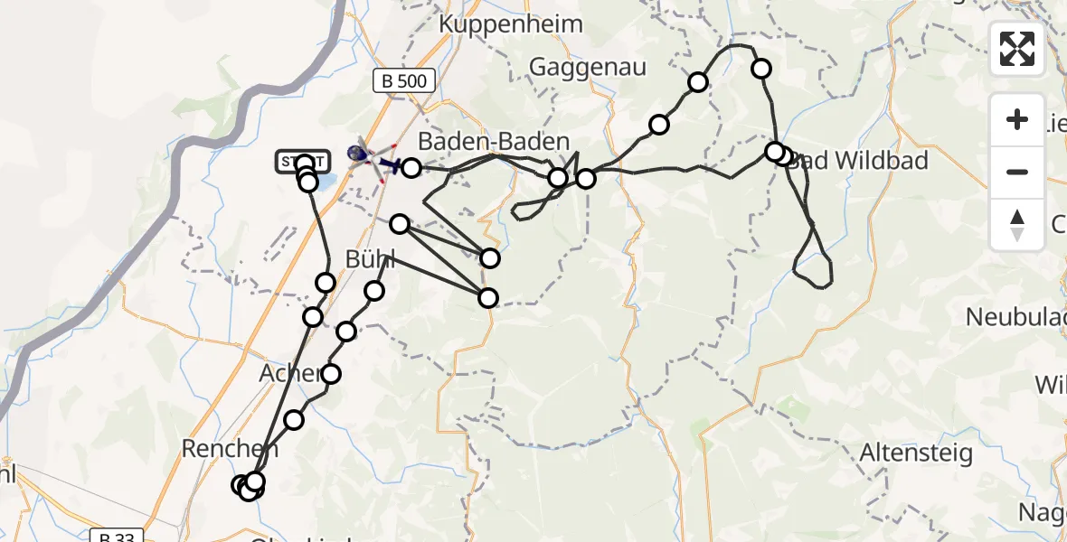 Flugroute Polizeihubschrauber Rheinmünster - Sinzheim, 16 Juni 2026, 09:42