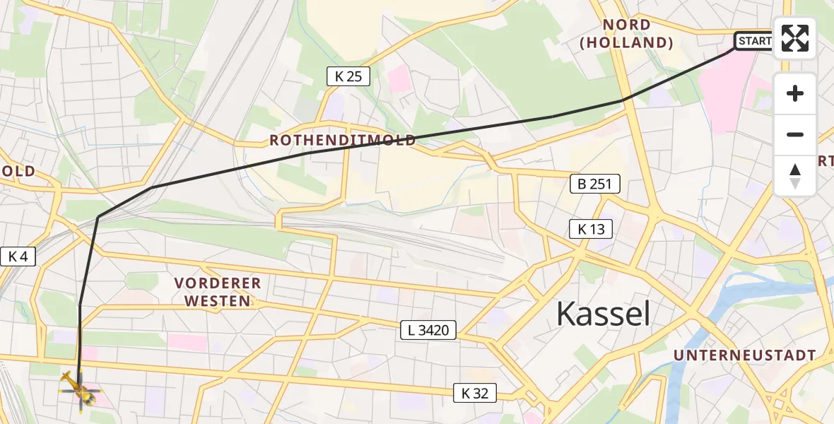 Flugroute Rettungshubschrauber Kassel - Kassel, 16 Juni 2026, 09:44