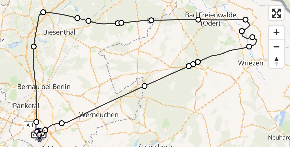 Flugroute Polizeihubschrauber Ahrensfelde Hubschrauberlandeplatz - Ahrensfelde Hubschrauberlandeplatz, 16 Juni 2026, 09:56