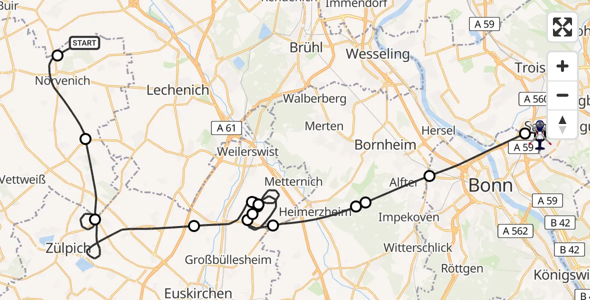 Flugroute Polizeihubschrauber Militärflugplatz Nörvenich - Sankt Augustin, 16 Juni 2026, 09:59