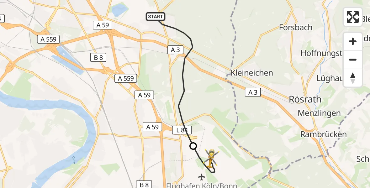 Flugroute Rettungshubschrauber Köln - Köln Bonn Flughafen, 16 Juni 2026, 10:10