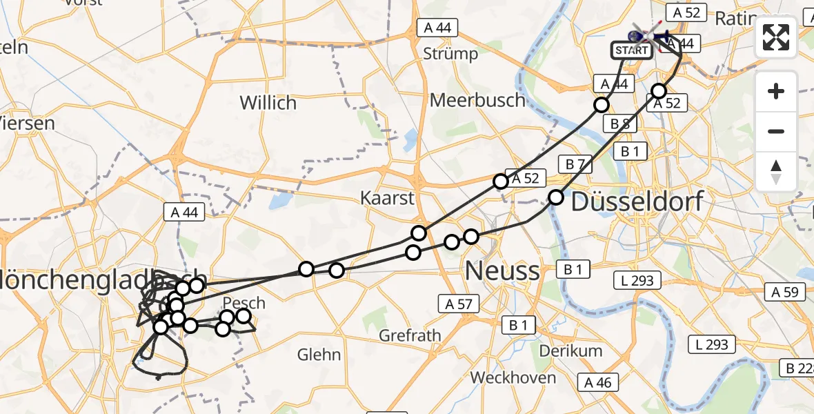 Flugroute Polizeihubschrauber Düsseldorf Flughafen - Düsseldorf Flughafen, 16 Juni 2026, 10:11