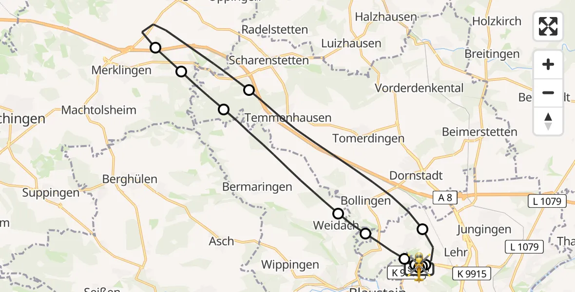 Flugroute Rettungshubschrauber Ulm Military Hospital Emergency - ADAC Air Rescue Station Ulm (Christoph 22), 16 Juni 2026, 10:13